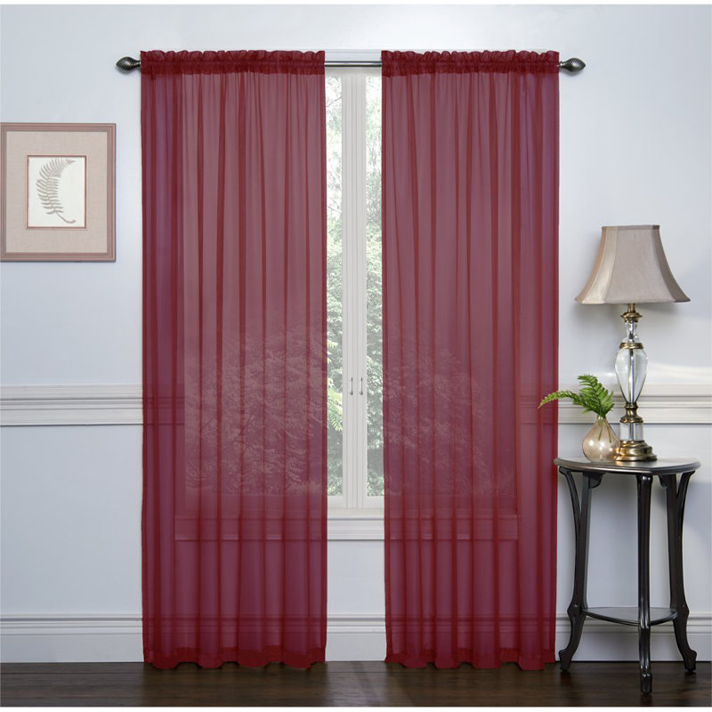 Paire de rideaux transparents avec passe-tringle Emmons, Bourgogne