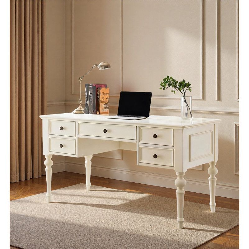 Bureau en bois massif American Rustic, H 30,71 po x l 70,87 po x P 29,92 po, Blanc
