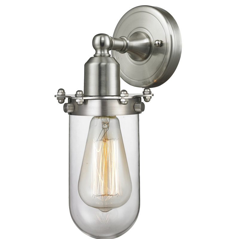Applique murale à bras 1 lumière Mikell, Transparent, Ampoule DEL rétro à intensité réglable de 3 W, Nickel satiné brossé