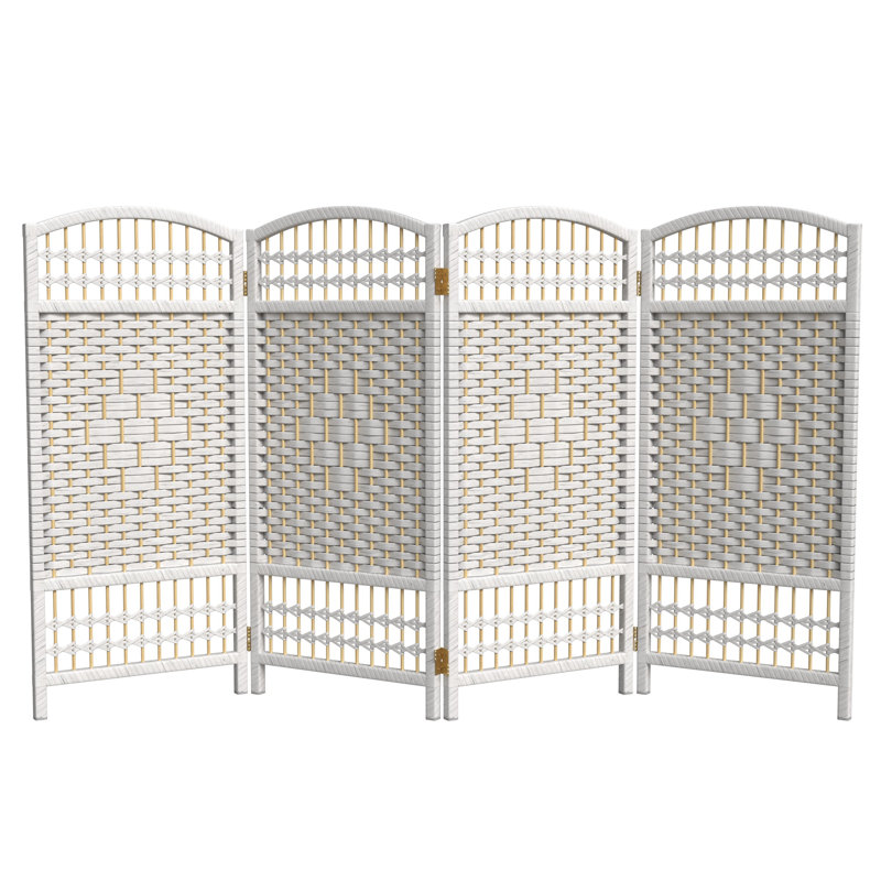Short Fiber Weave Folding Screen, 4, White, 35.5"H