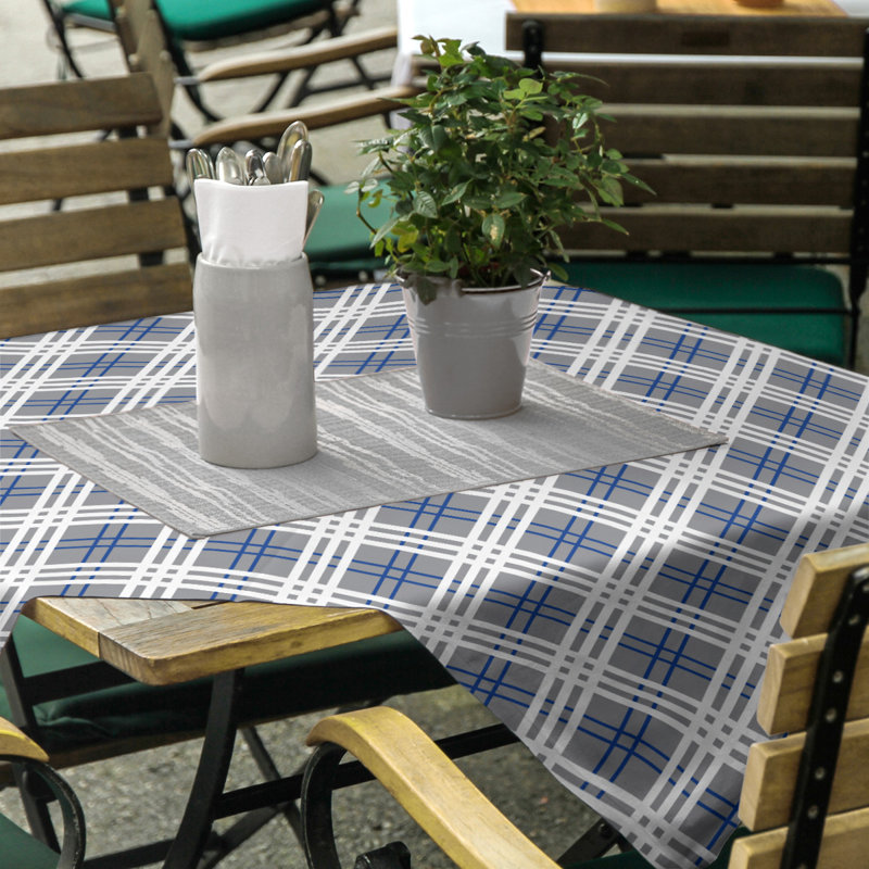 Nappe carrée en mélange de coton à carreaux, Argent / Bleu / Blanc