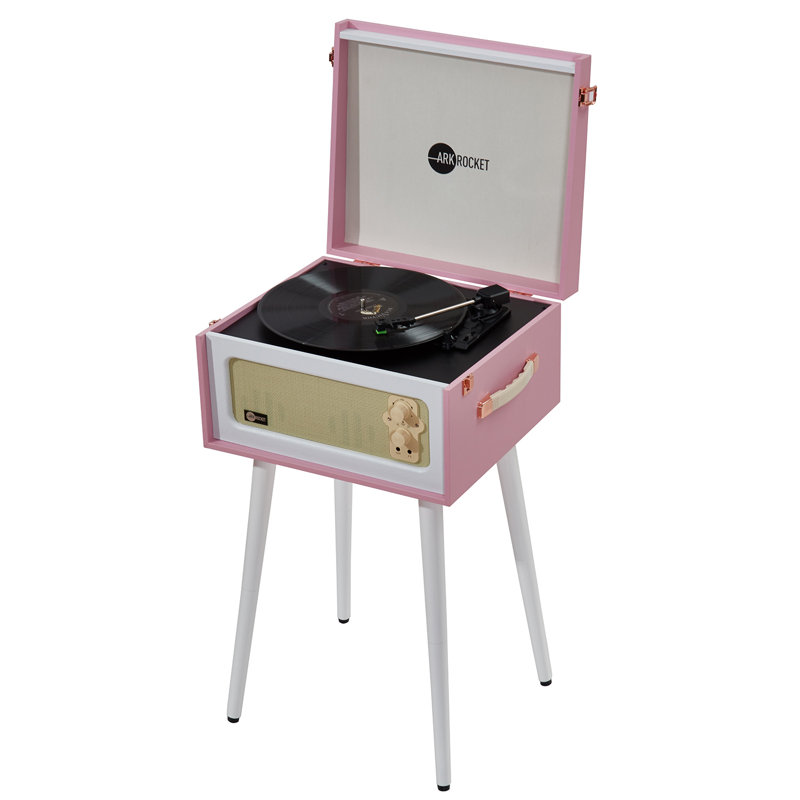 Pink and White 3-Speed Bluetooth Record Player with Built-in Speakers