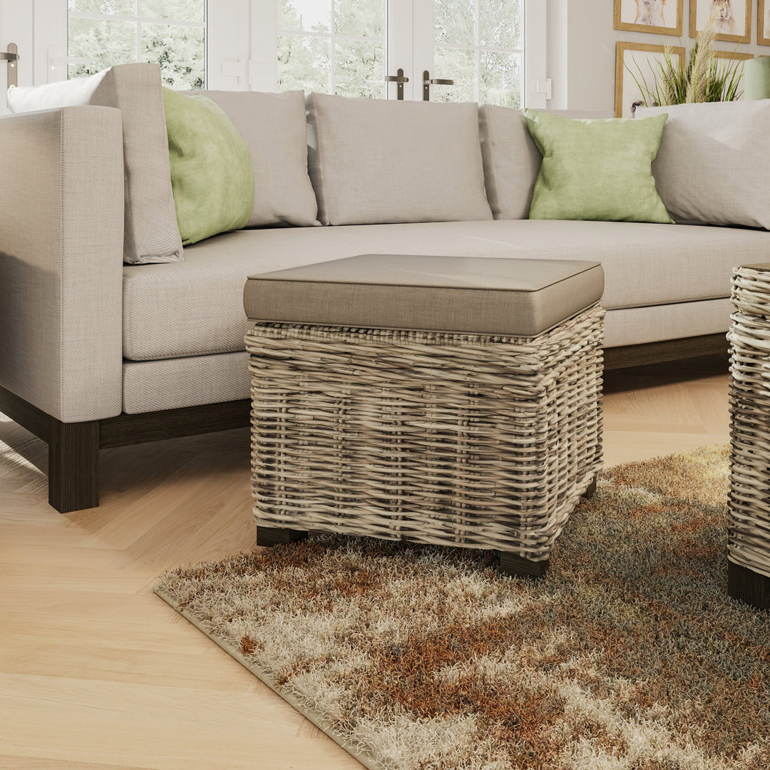 Aliyaha Handmade Kubu Rattan Stool Seat. Lift Top Ottoman Storage. Lined Interior.