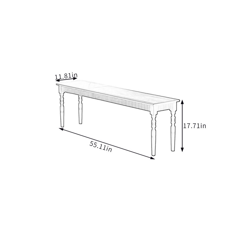 Chinese Retro Bench Solid Wood Bench, 17.71" H x 55.11" W x 11.81" D