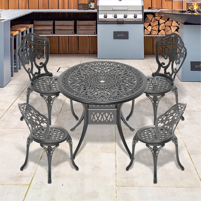 5-Piece Set Of All-Weather Cast Aluminum Dining Furniture Set With Black Frame, 4
