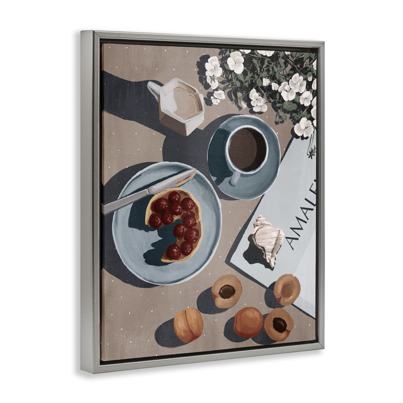 Cadre flottant Morning Brunch Fruit & Coffee, design par Anna Lischenko, Cadre flottant gris lustré, H 31 po x l 25 po