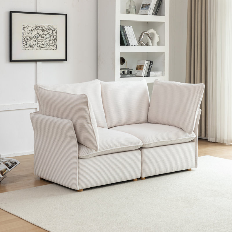 Hepworth Corduroy Loveseat Sofa With Cushions, White
