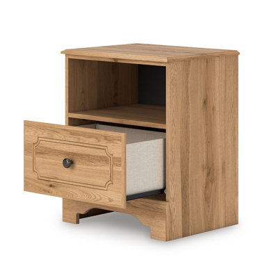 Alia Nightstand With 1 Drawer, Usb Port, Open Cubby, Natural Oak Brown