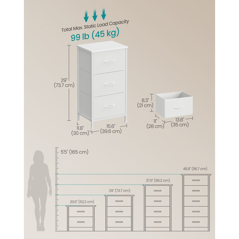 Kassiana Dresser For Bedroom, Chest Of Drawers, Steel, MDF, 3 Non-Woven Fabric Drawers, Storage Organizer Unit, Closet, Entryway