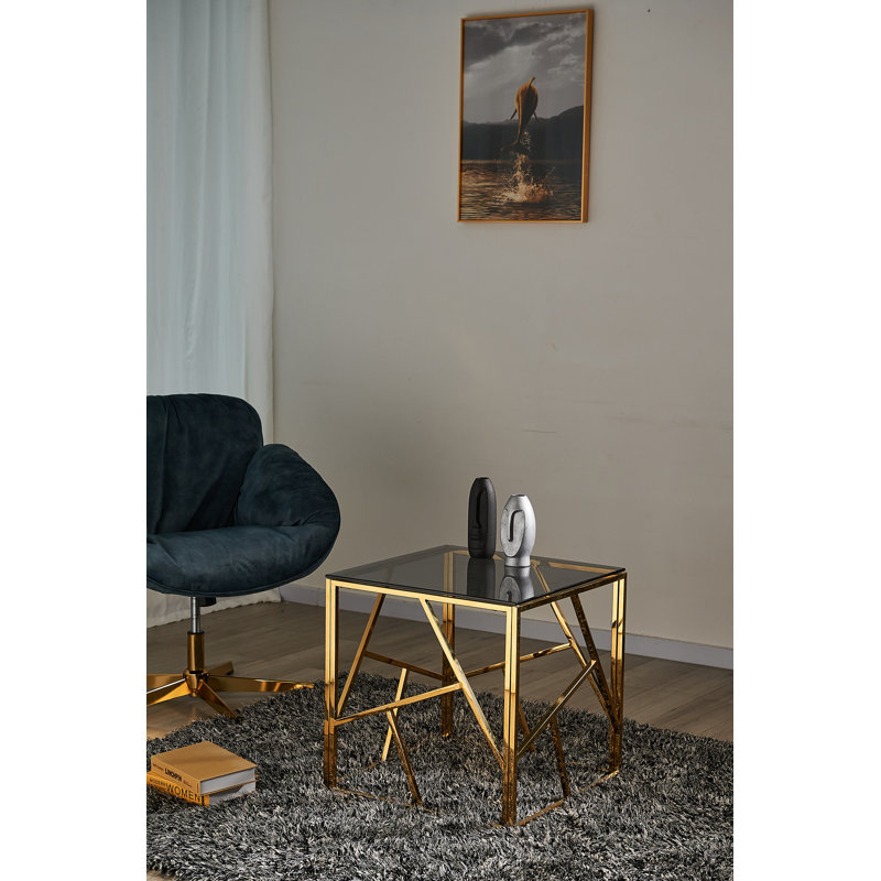 Estefania Glass Top End Table, Grey, Gold