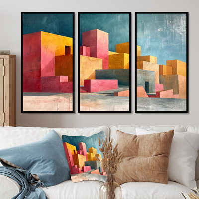 Le Maroc en rose et jaune - ensemble d'impressions d'art de bâtiments de ville