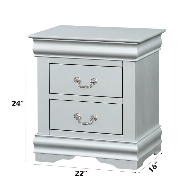 Table de chevet de style Iii avec poignée en métal - Chambre à coucher moderne avec finition élégante en platine et 2 tiroirs coulissants pour faciliter la construction à partir de différents bois