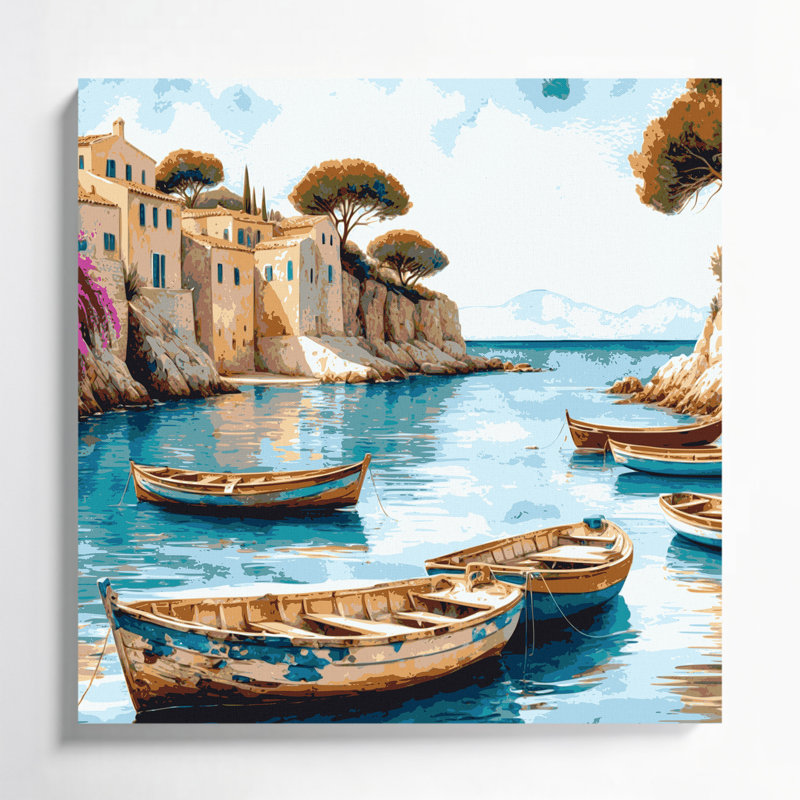 Bord de mer méditerranée, art mural sur toile, H 16 po x l 16 po