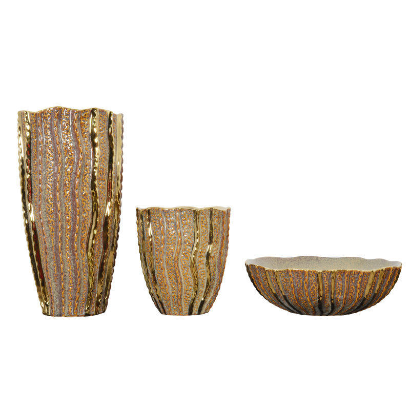 Caramel Gold Vases and Bowl