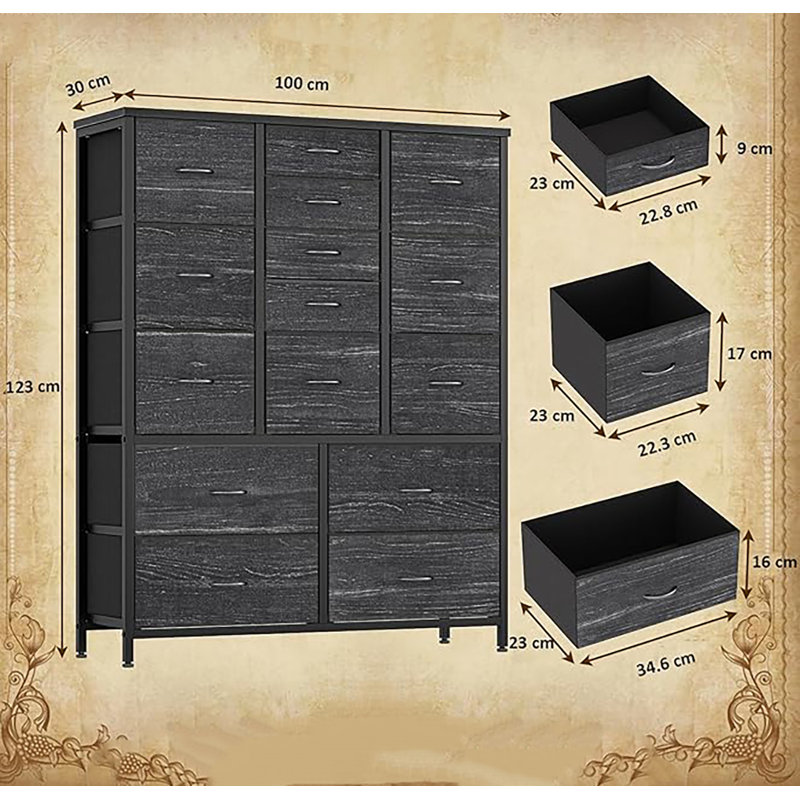 Alixx 15 Drawer Storage Drawer, Black