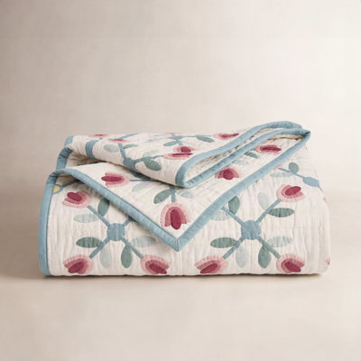 Tulip Garden Blue/Pink/Ivory Cotton Reversible Quilt