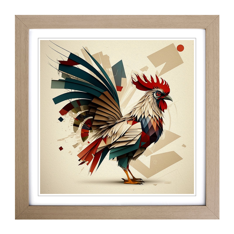 Rooster Constructivism 1 Piece Single Picture Frame Wall Art, Oak