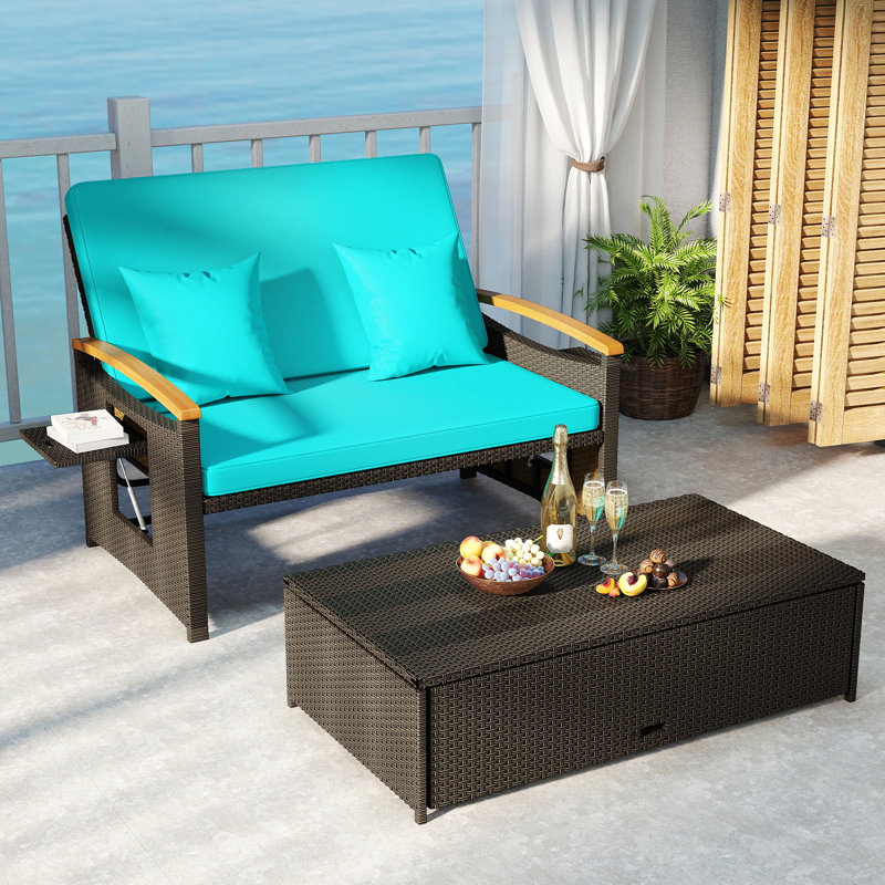 Lit de jour d'extérieur réversible de 66 po avec coussins Talleysville, Turquoise