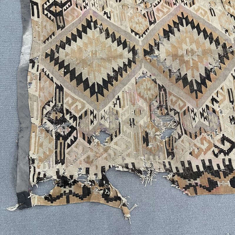 Tapis turc vintage en laine Oushak Kilim vert idéal pour les salons spacieux