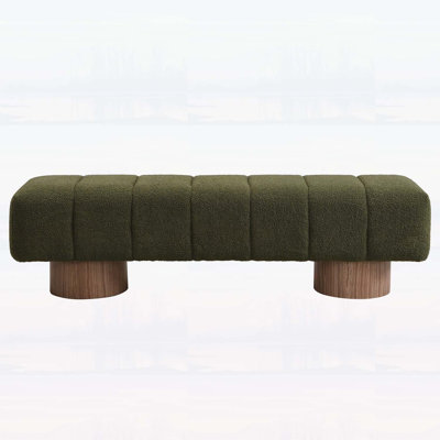 Versatile Upholstered Dining Bench, No-Assembly Required, Green Boucle Fabric, 300 LBS Weight Capacity for Multi-Use Spaces