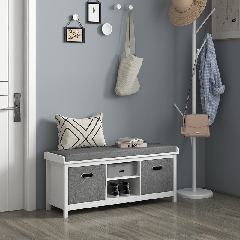 Shoe Bench With Cushion, Storage Bench For Entryway With Padded Seat, 2 Drawers And Adjustable Shelf