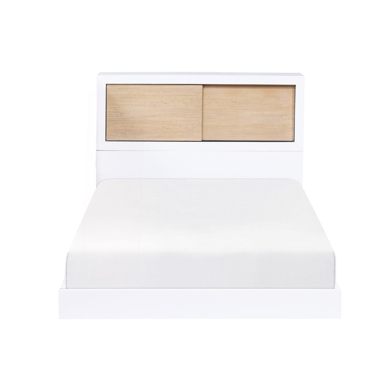 Lit plateforme en bois blanc avec tiroirs de rangement, Lit simple
