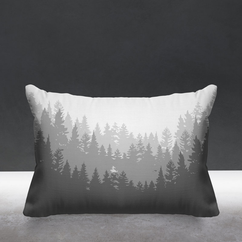 Coussin intérieur / extérieur Pine Trees Cabin, gris, 14 po x 20 po, Rectangulaire
