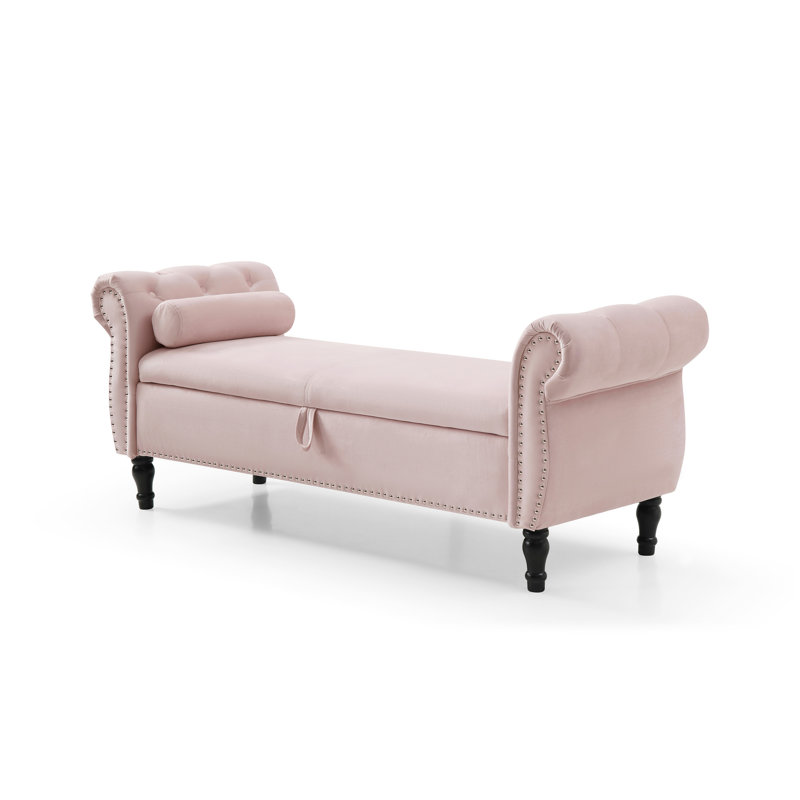 Aijia 63 "Velvet Multifonctionnel Banc de rangement rectangulaire Canapé Tabouret Boutons capitonnés cloutés avec repose-pieds et pieds en bois massif avec 1 coussin