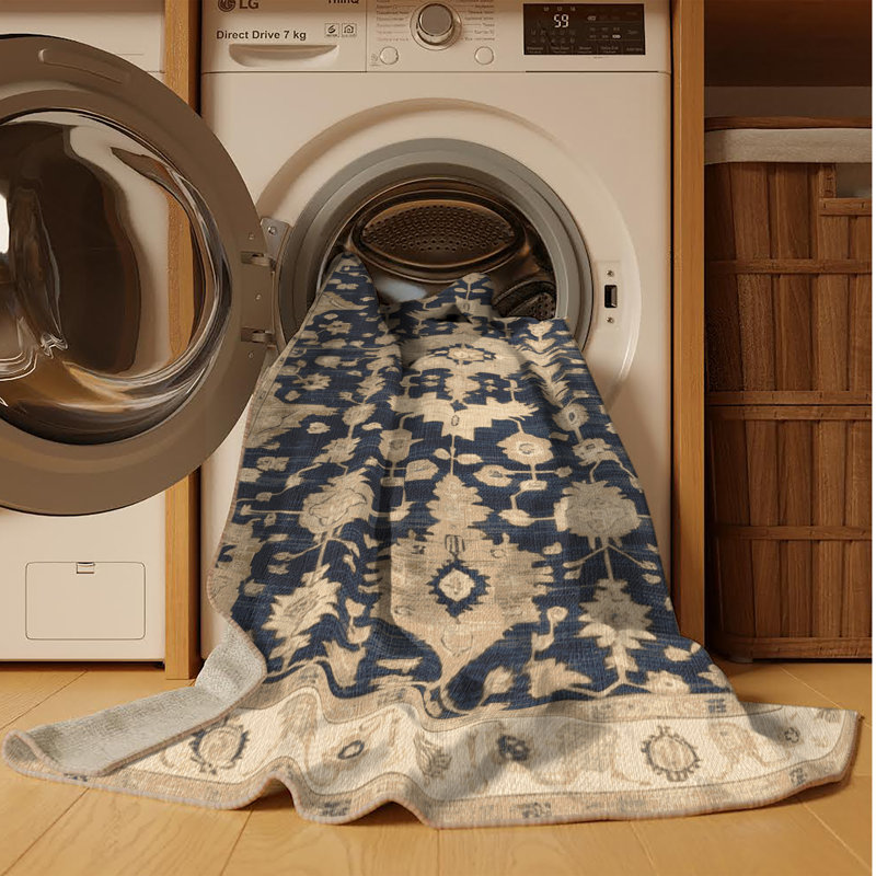 Machine Washable Overdyed Brown Area Rug, Round 7'