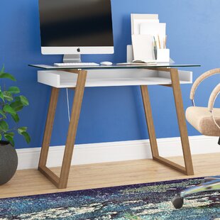  bonVIVO Massimo Small Desk - 43 Inch, Modern Computer Desk for  Small Spaces, Living Room, Office and Bedroom - Study Table w/Glass Top and  Shelf Space - White : Home & Kitchen