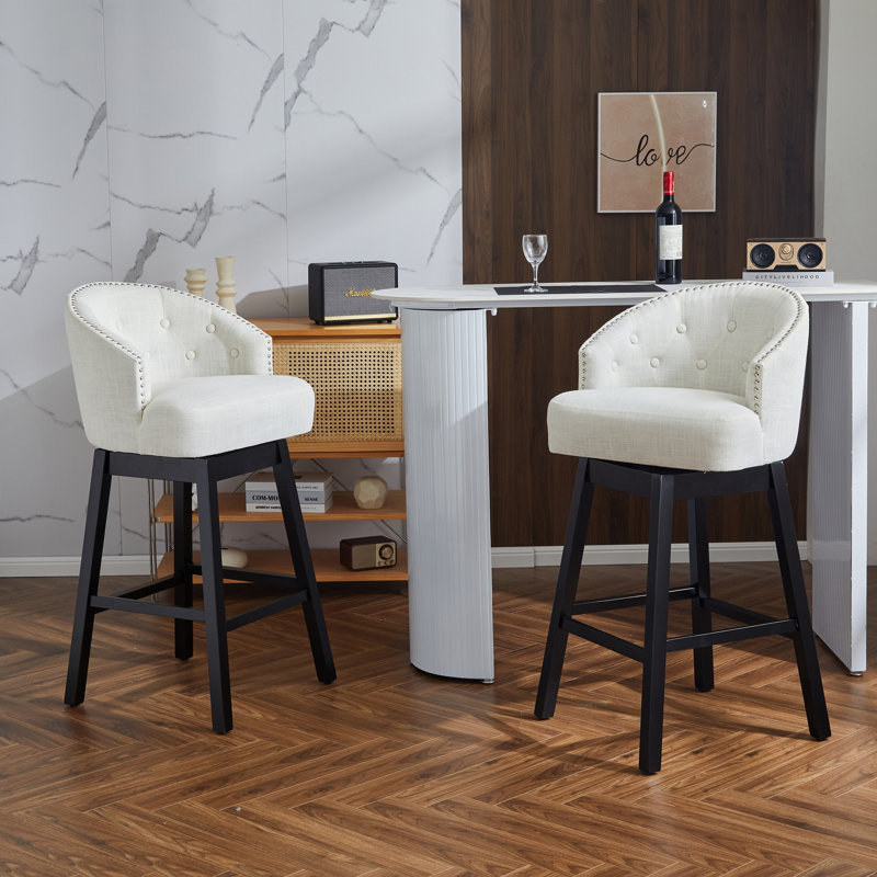 Ensemble de 2 tabourets de comptoir pivotants de 33,25 po, avec tabourets de bar à hauteur de comptoir avec structure en bois d'hévéa massif, dossier, repose-pieds, tabourets de bar sans accoudoir pour bar personnel, comptoir de cuisine