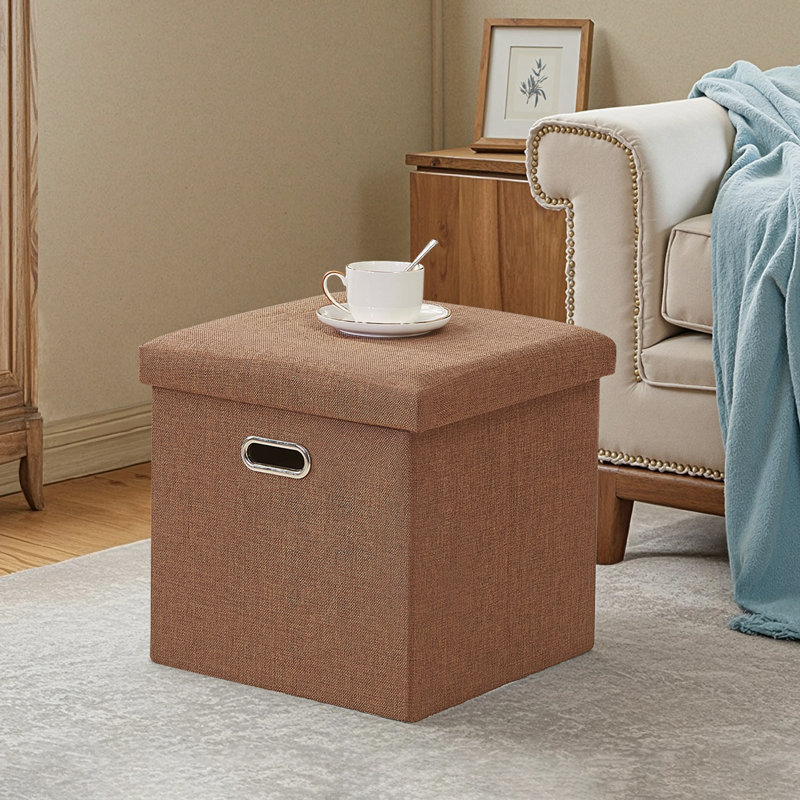 15 Inch Brown Storage Ottoman Bench with Lid – Folding Coffee Table Ottoman, Upholstered Footrest with Hidden Storage for Living Room, Bedroom, Entryway, Dorm, Small Apartment