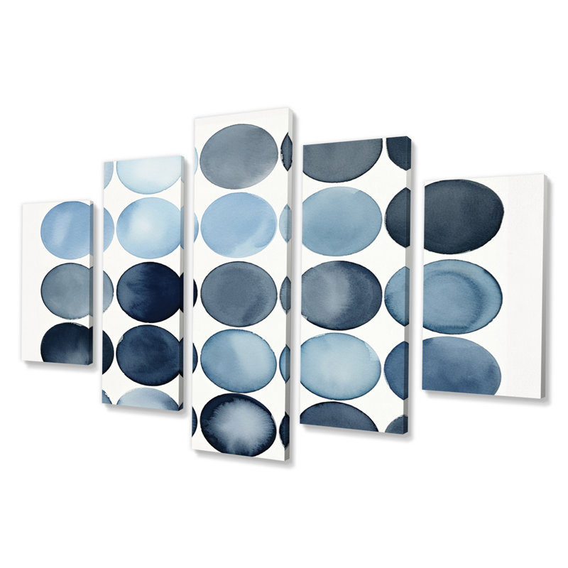 Universal Grid circulaire aquarelle rétro bleu V - salon d'art mural géométrique moderne - 5 panneaux