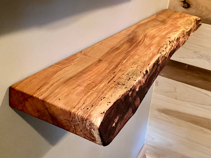 Custom Narrow Live Edge Spalted Maple Rustic Wood Floating Shelves|Ambrosia Maple Narrow Wood Wall Shelves