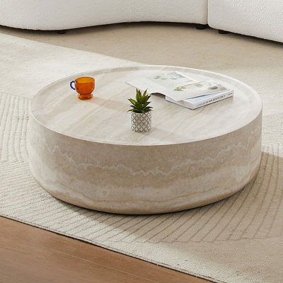 Table basse 31,49 "ronde en faux marbre avec base en fibre de verre