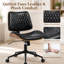 Chaise de bureau Mid-Century moderne sans accoudoirs avec roulettes, chaise de bureau pivotante en similicuir avec coque en bois de noyer, hauteur réglable et fonction berçante-1653670738