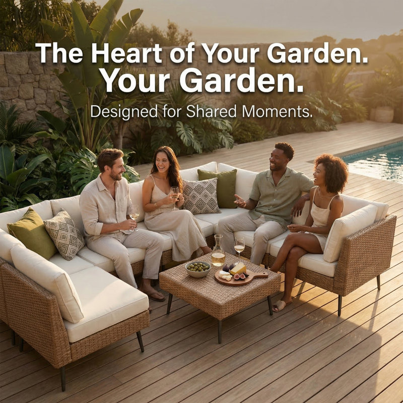 7 - Person Premium Patio Wicker Sectional Seating Group With Cushions