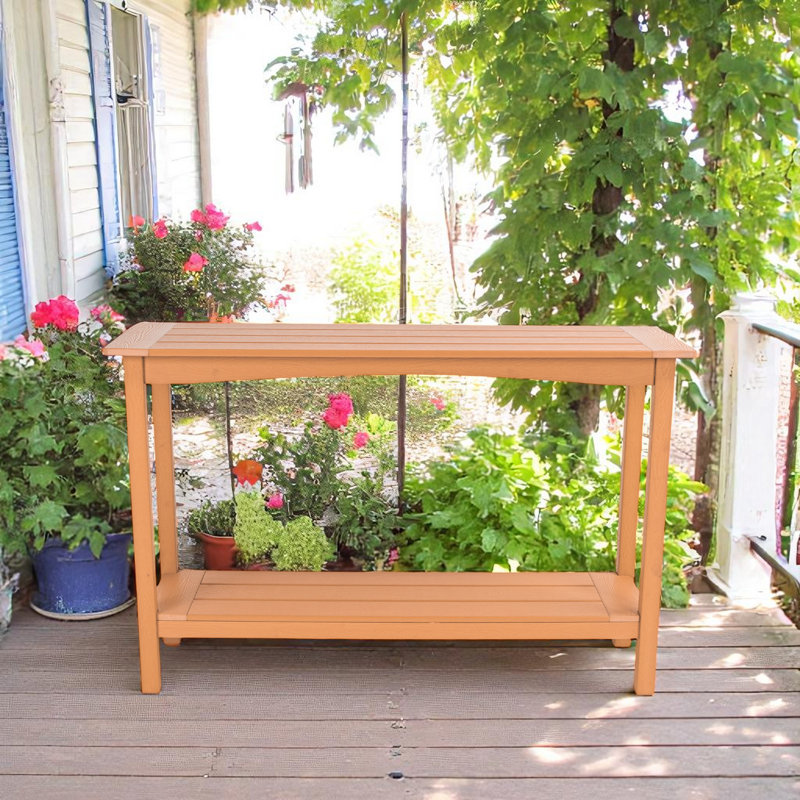Outdoor 48'' Patio HDPE Adirondack 2-Tier Shelf Console Table, Rectangular Table Side Table, All-Weather Resistance, Yellow