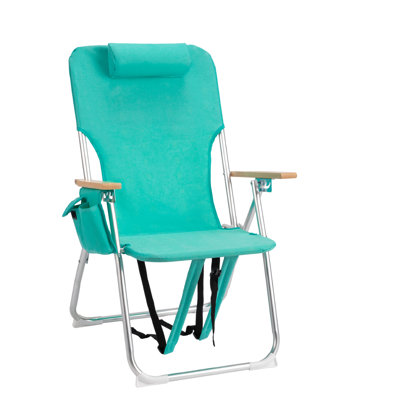 Blue Stripe Aluminum Frame Oxford Fabric Folding Beach Chair 4-Positions Reclining