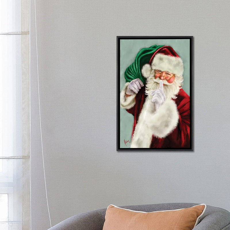 Shush Santa - reproduction d'art murale - toile encadrée, H 26 po x l 18 po, Impression encadrée sans passe-partout