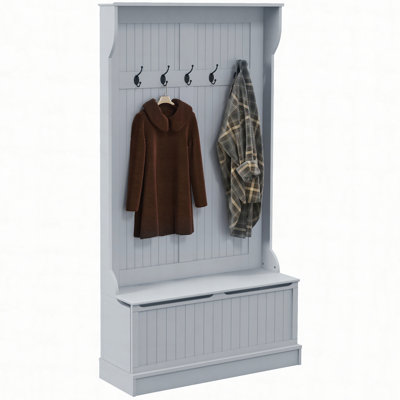 3-In-1 Entryway Hall Tree With Storage Bench,Coat Rack With Five Hooks And Shoe Storage