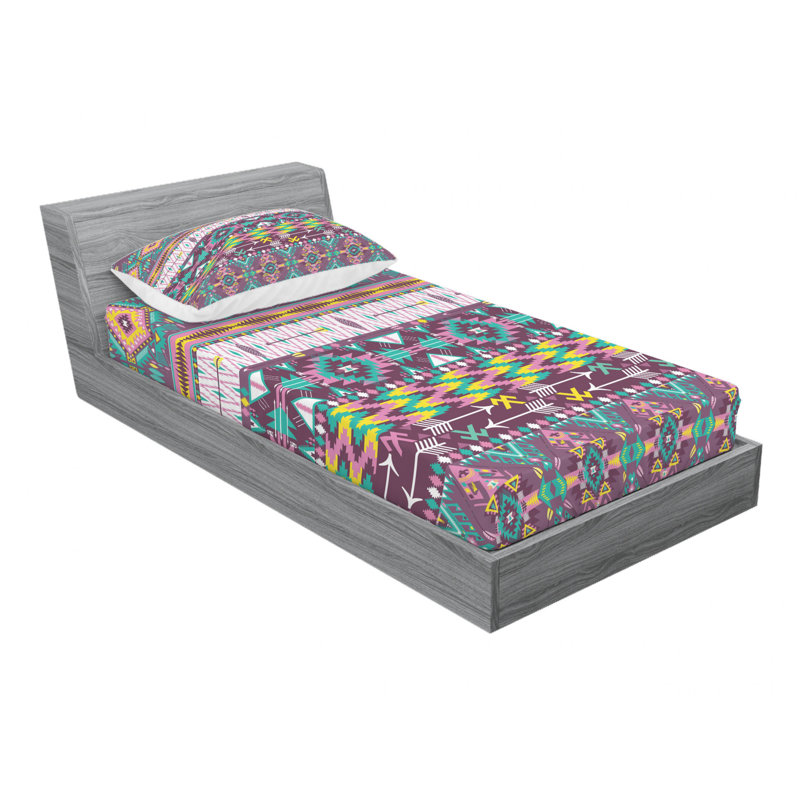 Ensemble de draps ikat traditionnels et flèches, Ensemble de draps pour lit simple TG avec drap-hou