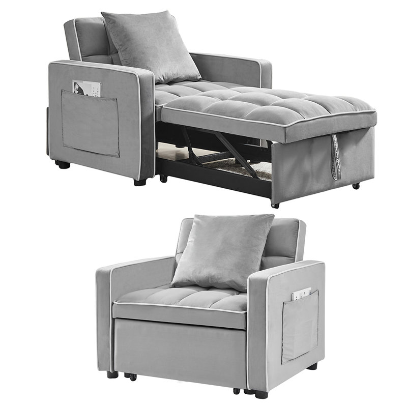 Fauteuil futon rembourré à dossier coussiné 35,43 po Harrsion, Velours gris