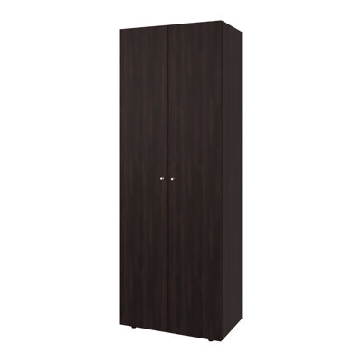 Grande armoire-penderie moderne en noyer teinté à 2 portes avec 4 tablettes et rangement vertical
