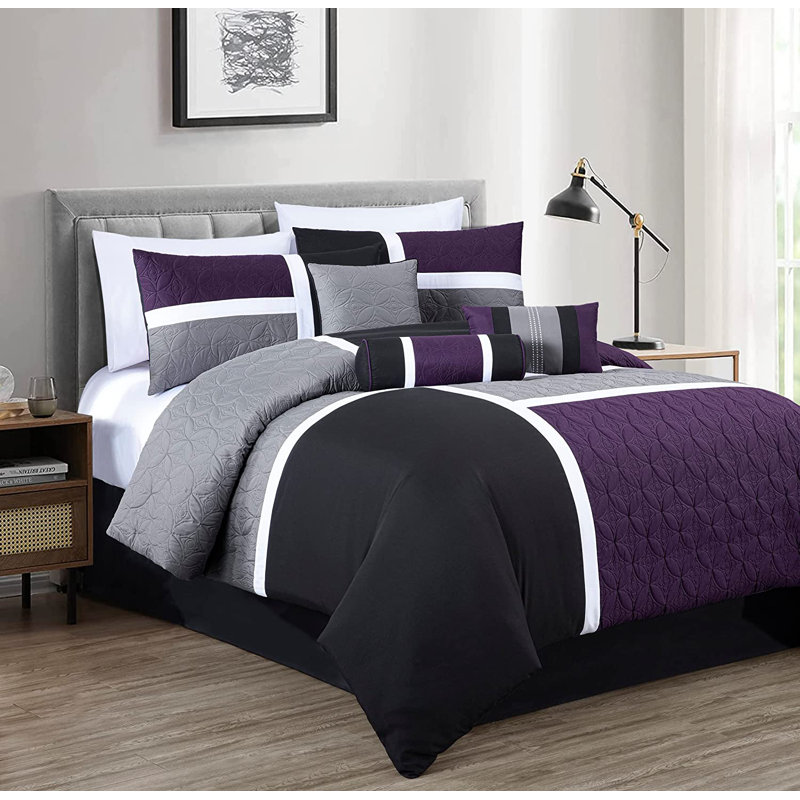 Upland Patchwork 7 Piece Comforter Set, California King Comforter + 6 Additional Pieces, Purple