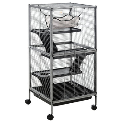 Metal Small Animal House - Rolling, 4 With , Gray, For Ferrets, Chinchillas, Sugar Gliders, Cage By 4 & Removable Tray Simple Clean, Gray