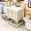 Meuble-lavabo rétro avec lavabo en céramique, tablette ouverte et armoire de rangement fermée-2054642481