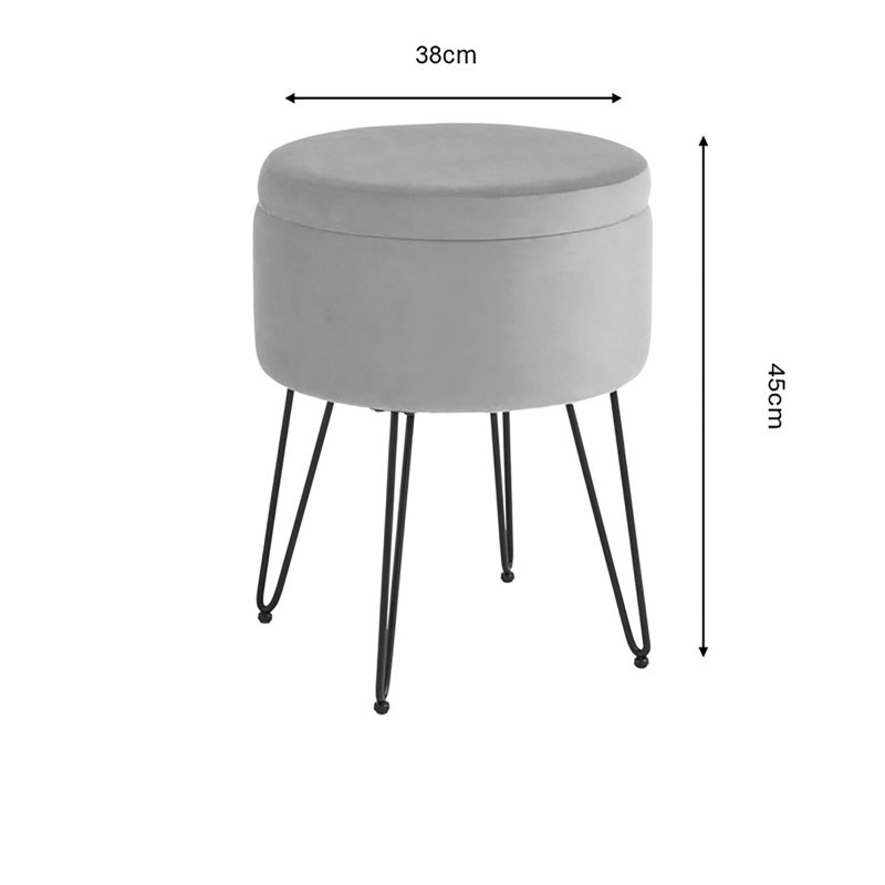 Tamicka 38cm Wide Velvet Round No Pattern Pouffe Ottoman with Storage, Blue
