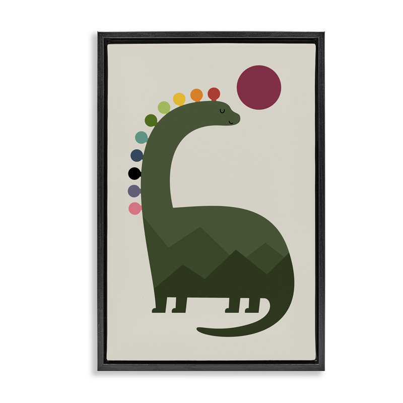 «Minimal Rainbow Dinosaur», art mural par Andy Westface, H 31 po x l 21 po, Cadre flottant noir de jais