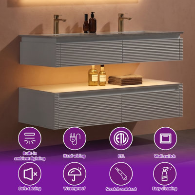 48-Inch White Bathroom Vanity with Engineered Marble Top, Double Undermount Sinks, Soft-Close Drawers